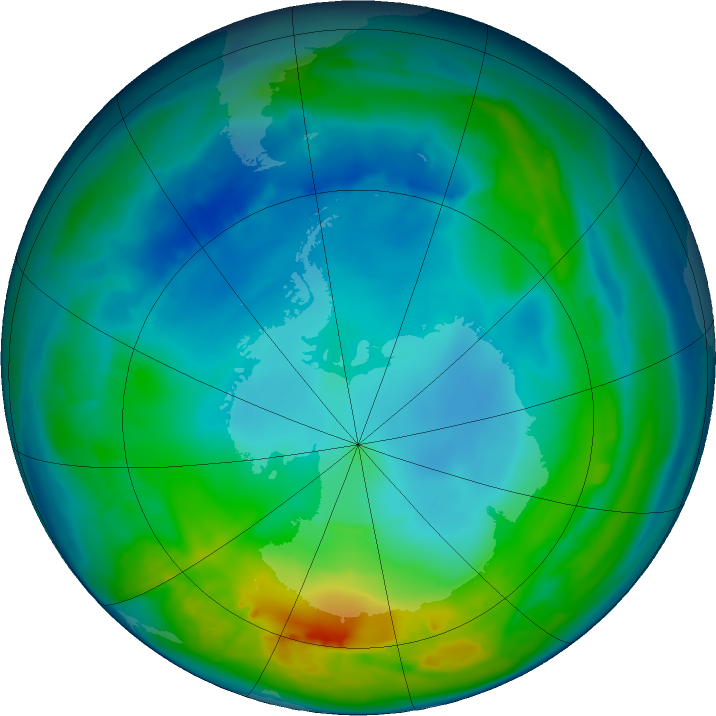 Antarctic ozone map for 16 May 2016